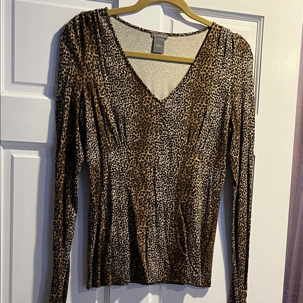 Ann Taylor Brown Leopard Print V-Neck Blouse